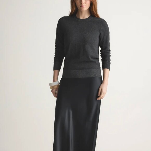 Quince Lightweight Cotton Cashmere Crew Sweater, Black, Size XS - Picture 2 of 5